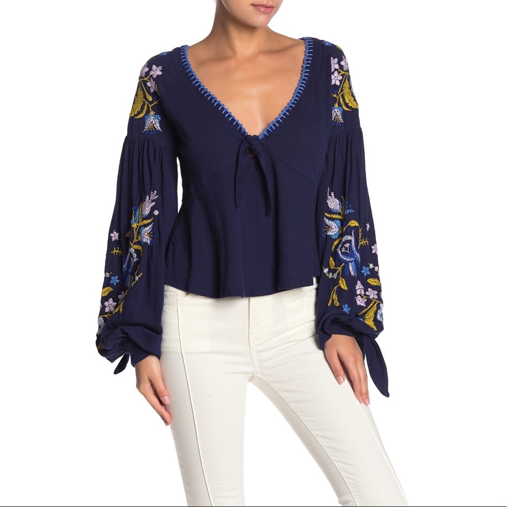 Free People Kara Embroidered Long Sleeve Top